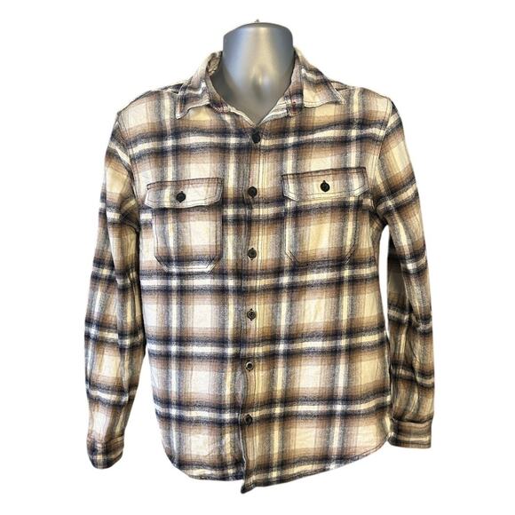 Rainforest Heavyweight Brushed Flannel Neutral Plaid Button Down Size L - Picture 1 of 7